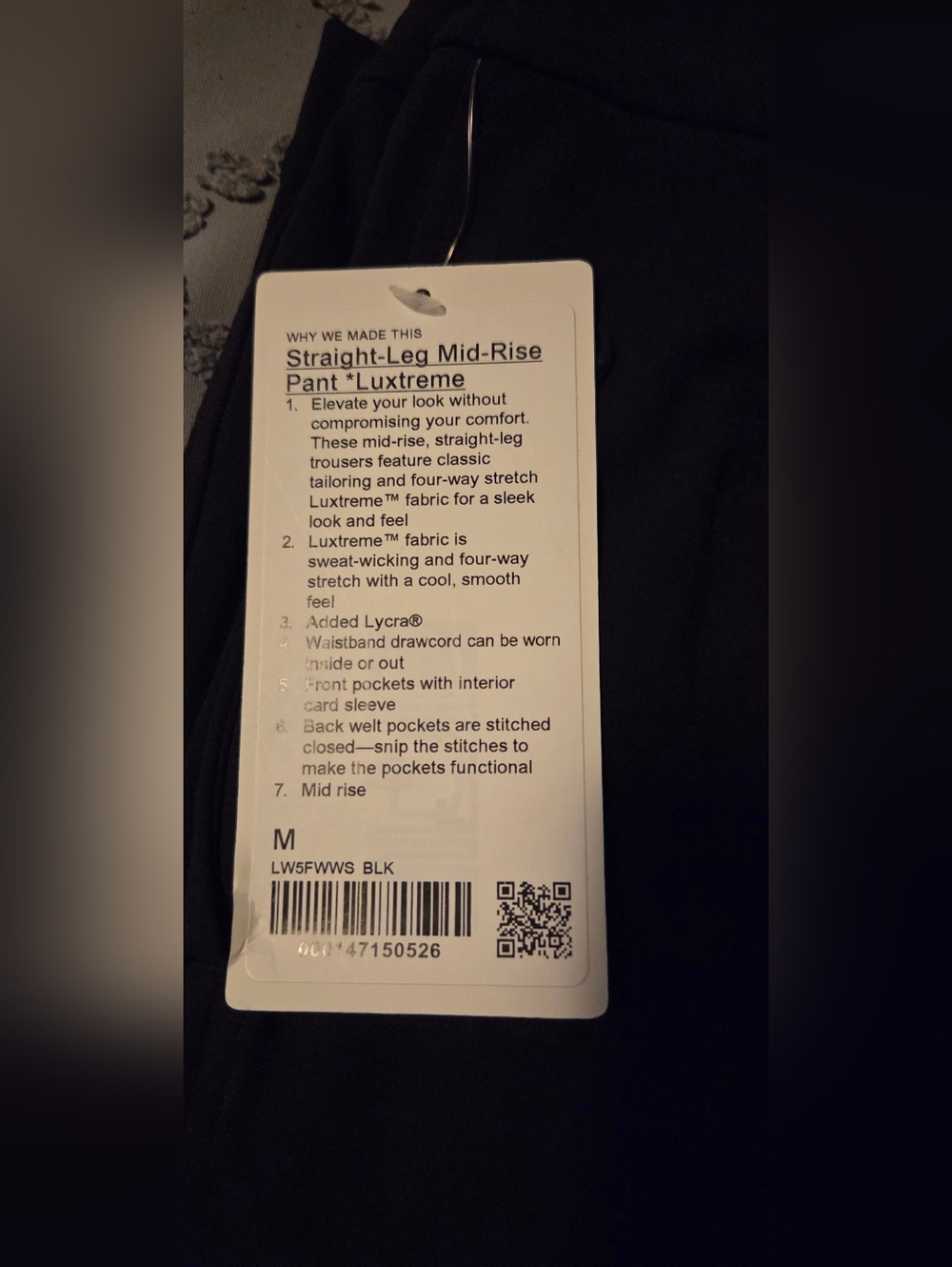 Lululemon Straight-Leg Mid-Rise Pant Luxtreme - Black - Medium